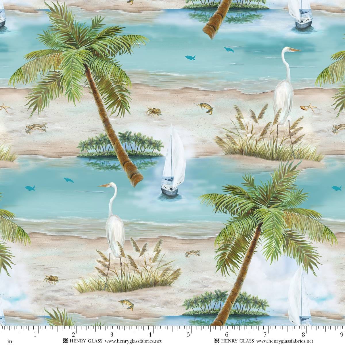 Window to Paradise Scenic Island Sand Beige Lisa Sparling Henry Glass Cotton Fabric HG-2331-31