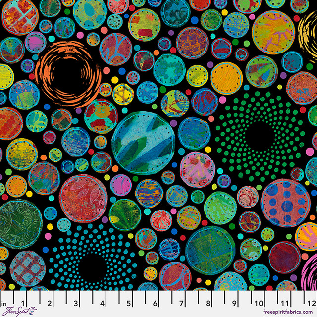 Wings of Wonder Circle Pop Black Sue Penn Free Spirit Cotton Fabric FS-PWSP119.BLACK