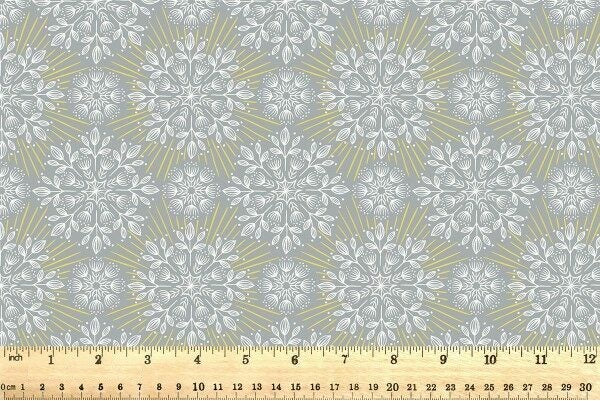 Winter Solstice Flowers Grey Gold Metallic Lewis and Irene Cotton Fabric LI-L61B