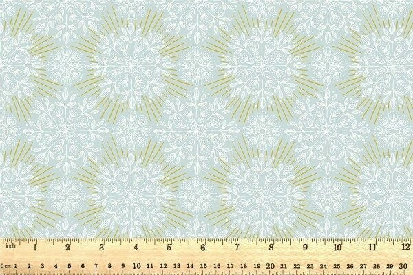 Winter Solstice Flowers Light Blue Green Gold Metallic Lewis and Irene Cotton Fabric LI-L61A
