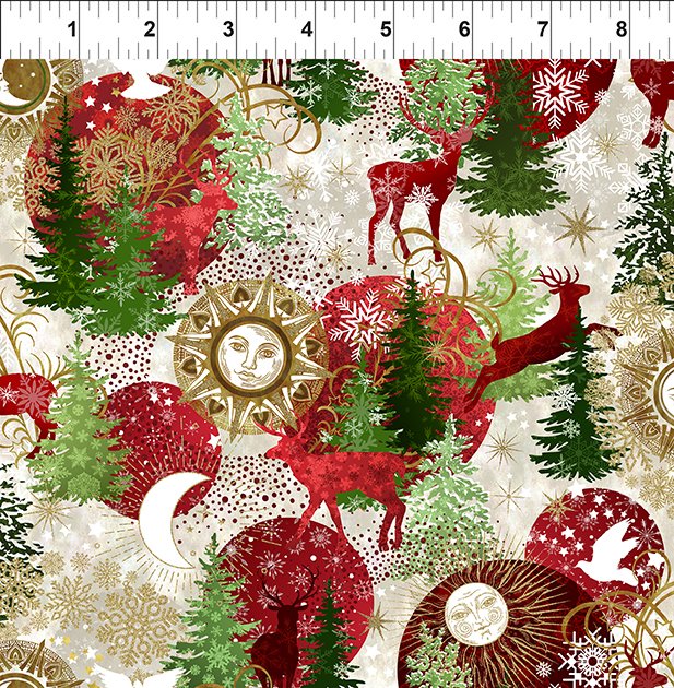 Winter Solstice II Forest Multi Gold Metallic In the Beginning Fabric Cotton Fabric ITB-3WS-1M