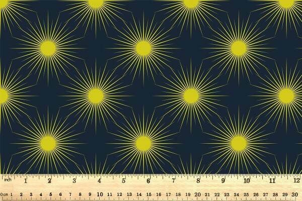 Winter Solstice Sun Midnight Blue Gold Metallic Lewis and Irene Cotton Fabric LI-L58C