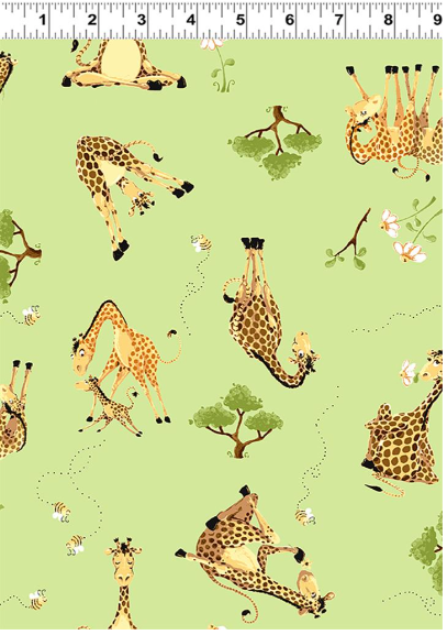 Zoe the Giraffe Tossed Giraffes Lime Susybee Clothworks Cotton Fabric CLT-SB20358-815