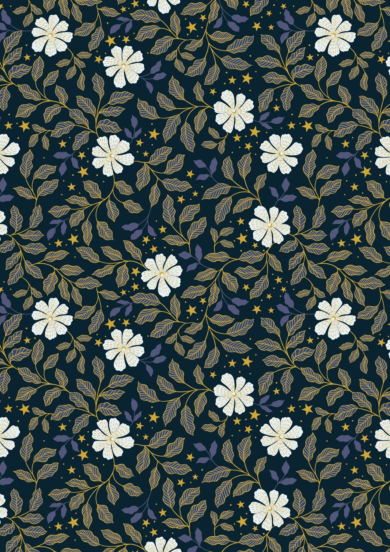Celestial A756.3 Celestial flowers on dark with gold metallic - Fat Quarter