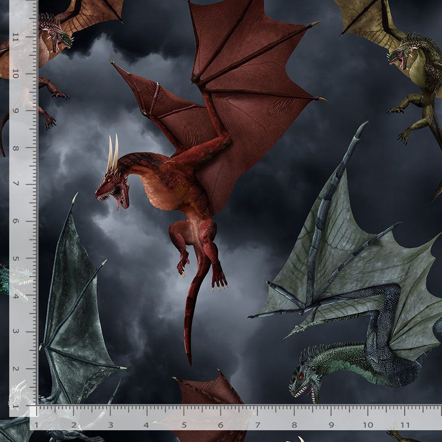 Dragon's Lair FUN-CD2494 GREY Dragon's Battle - Fat Quarter