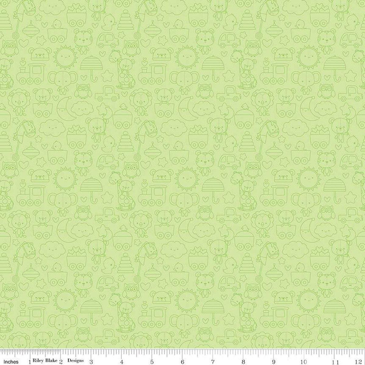 SALE Special Delivery Tone-on-Tone C15283 Green - Riley Blake Designs - Baby Themed Animals - Quilting Cotton Fabric