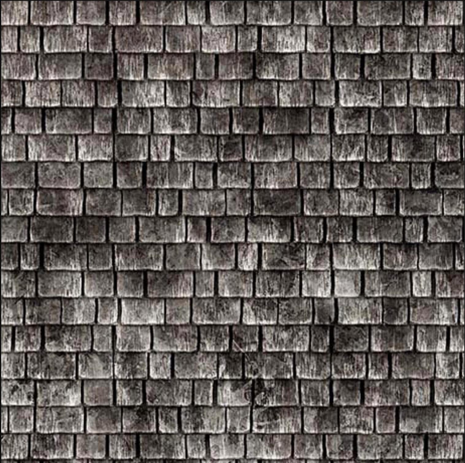 Earthly Delights Shingles 31331 Charcoal K - by QT Fabrics - Texture Roof Outdoors Building - Quilting Cotton Fabric