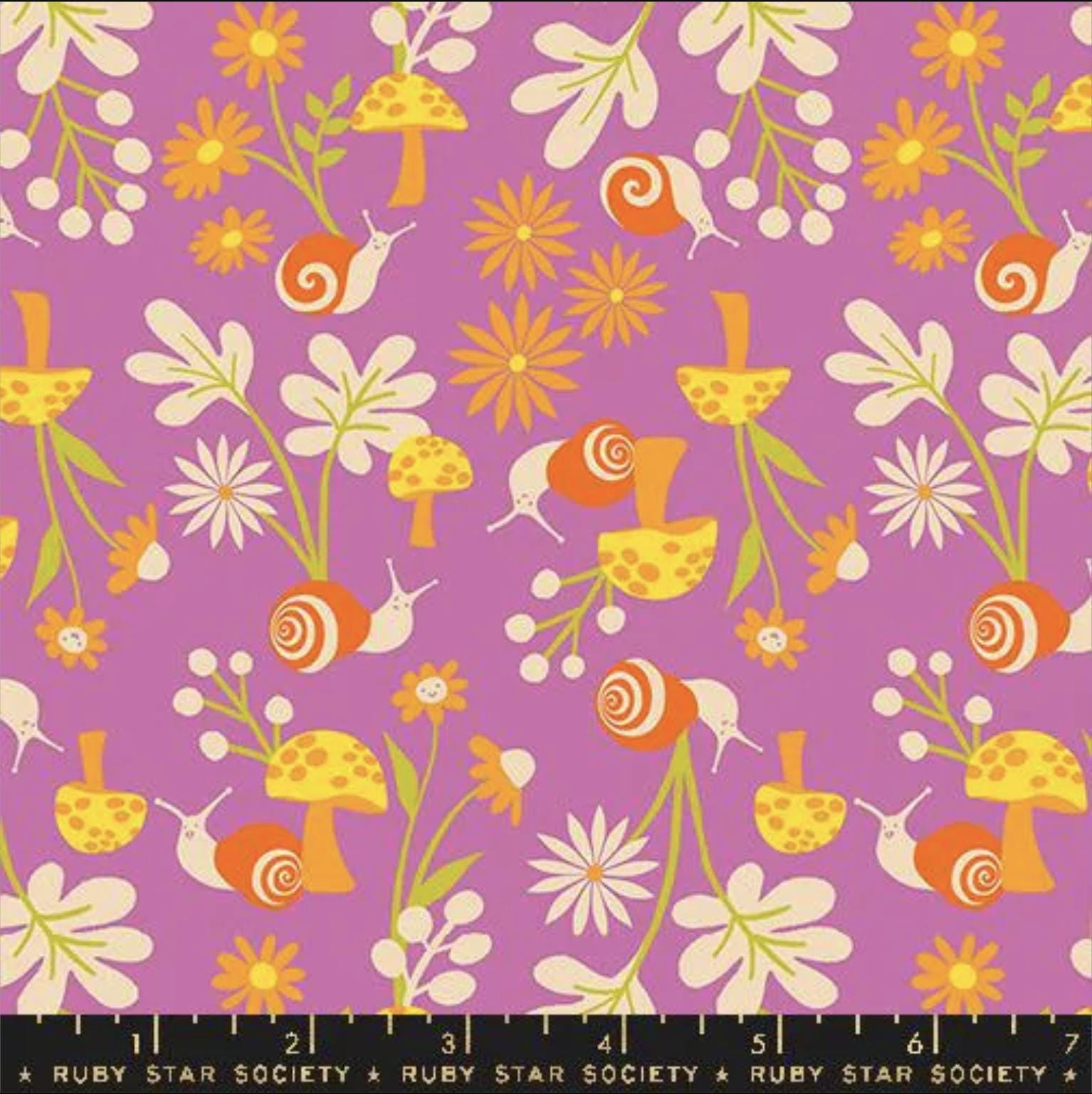 Animal Animal Snail RS5163 Heliotrope - Moda Fabrics - Retro Snails Floral Flowers Mushroom - Ruby Star Society - Cotton Fabric
