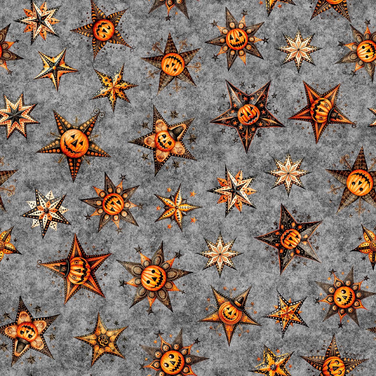 Jeepers Creepers Stars 31012 Smoke K - QT Fabrics - Stars Jack-O'-Lantern Halloween Spooky Season - Quilting Cotton Fabric