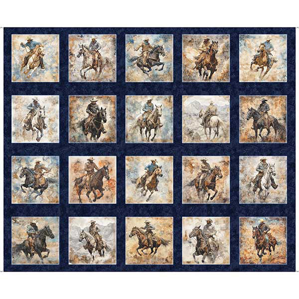 Running Wild Panel 30624-N Navy Cowboy on Horse Picture Patches